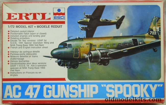 ESCI 1/72 AC-47 Spooky Gunship - 1st SOS  14th Special Operations Wing South Vietnam, 8555 plastic model kit